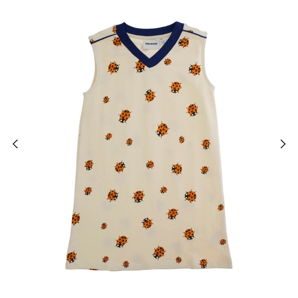 Mini Rodini Cream Sleeveless Dress with Orange Ladybug Print